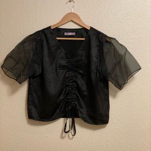 Lalavon Black Short Sheer Sleeve Top